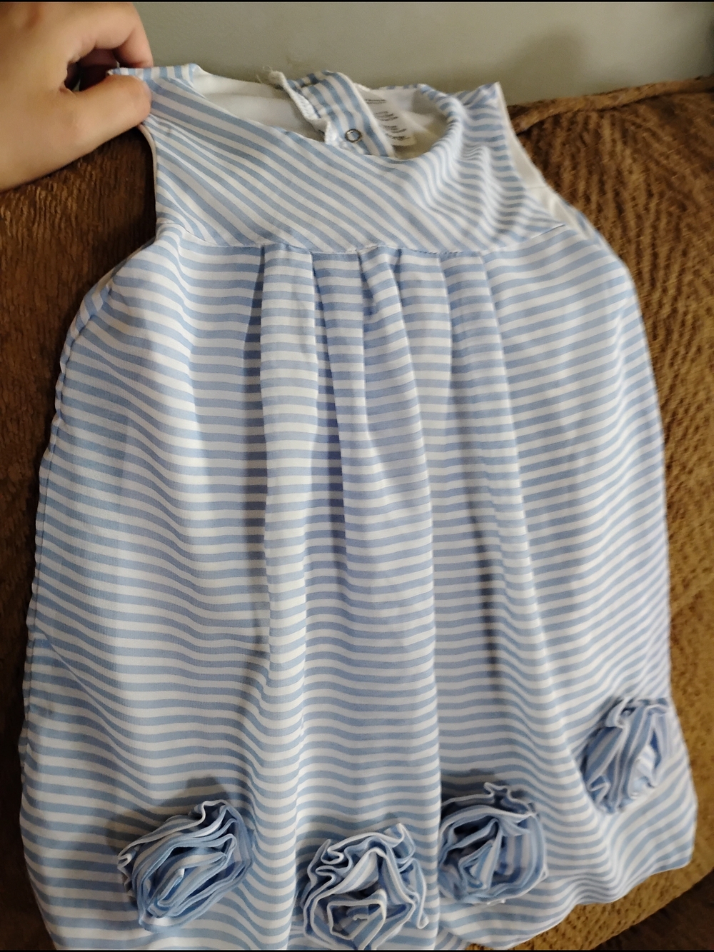 Infant Girls' George Light Blue and White Striped Flower Hem Formal Dress